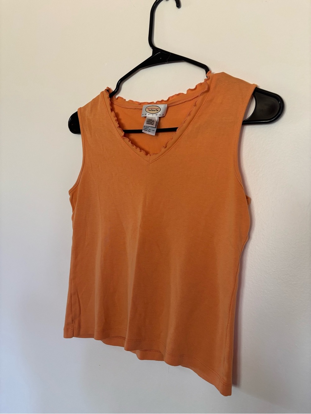 Talbots Orange V-Neck Sleeveless Tank with Lettuce-Edge Trim